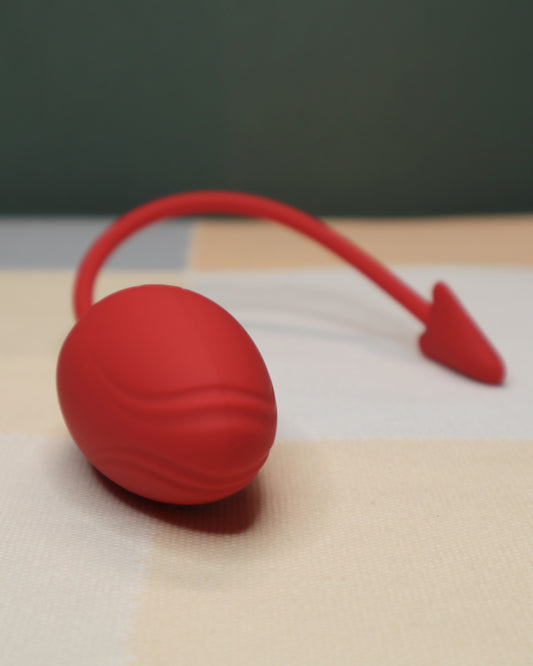 App-Controlled Wearable Vibrating Egg – Red Silicone with Flexible Tail